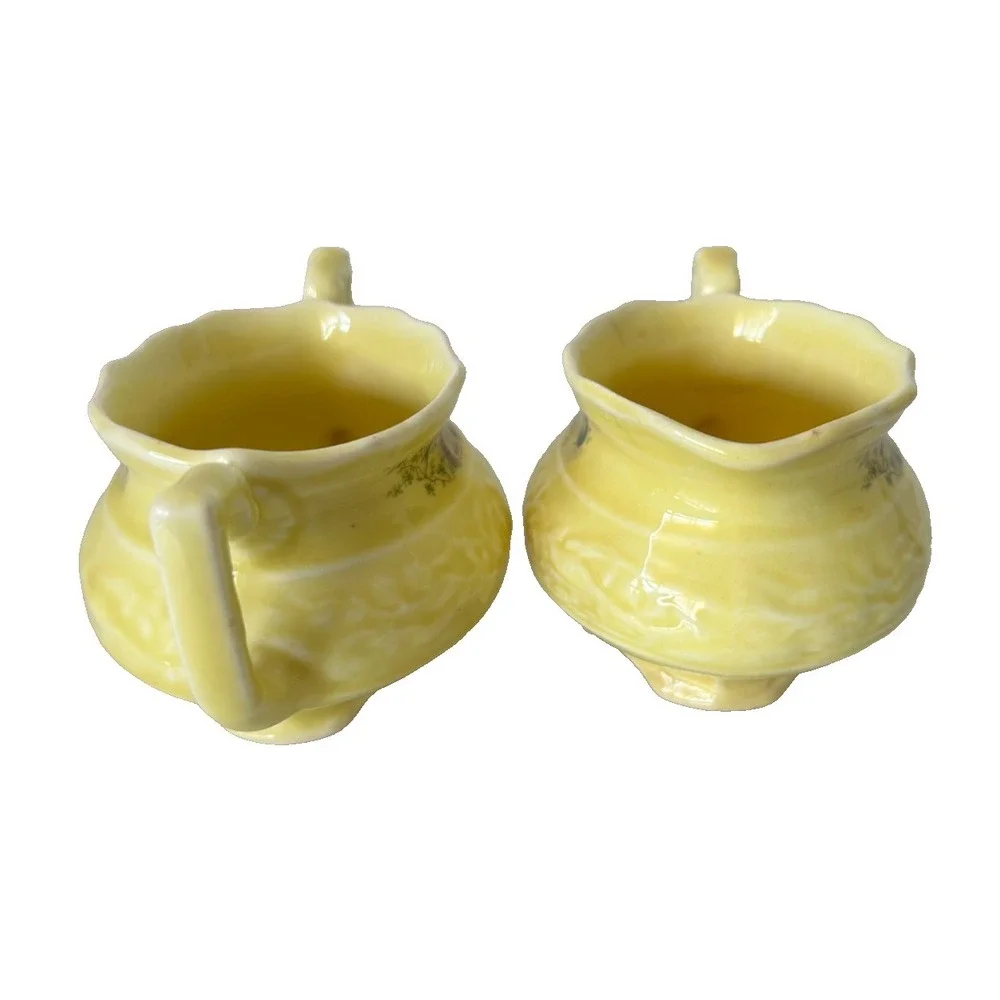 Vintage Mount Clemens MTC54 Yellow Creamer Sugar Bowl Set USA MCM Pottery VGUC